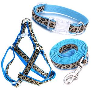 lot 22403 image: Mile High Life Leopard Dog Harness Collar Leash Set, Adjustable No Pull Dog Halter Harness for Small Breed Dogs, Easy Control for Training Walking (Blue, S Chest 11-18, Neck 10-14)