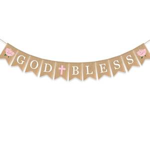lot 22418 image: Flower God Bless Banner Baptism Burlap Garlands Girl Pink Cross Floral First Communion Christening Decoration
