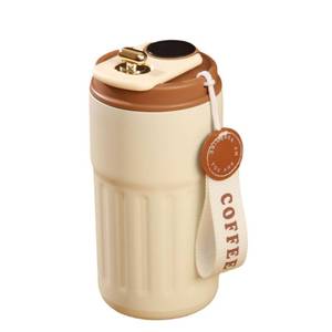 lot 22425 image: GENDLTHIJ Portable Coffee Mug, Stainless Coffee Tumbler With Temperature Display, Smart insulated coffee mug with lid fot Summer Cold Storage Car (White Brown)