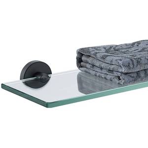 lot 22429 image: JQK Bathroom Glass Shelf Black, Tempered Glass Shower Storage 16 by 5 inches, 304 Stainless Steel Matte Black Wall Mount, TGS101L16-PB