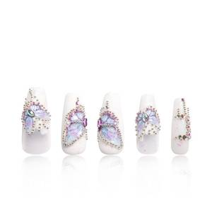 lot 22435 image: LOVFUL Press on Nails Holly Blue  Handmade with Full Covered Crystals  Reusable Fake Nails  Coffin Classic Regular 1.3 in  H23-L