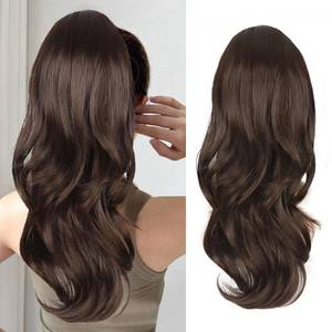 lot 22438 image: CHRSHN Ponytail Extension, Drawstring Ponytail Extension for Women 20 Inch Long Wavy Pony Tails Hair Extensions Synthetic Clip in Ponytail Hairpiece for Women(Medium Brown and Blonde)