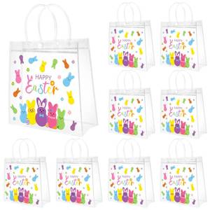 lot 22439 image: H1vojoxo Happy Easter Gift Bags - 24PCS Easter Colorful Bunny Clear PVC Tote Bags with Handle 7.87x3.1x7.87Inch Printed with Rabbits Clear Reusable PVC Gift Wrap Bags for Snack Candy Treat Party Favor