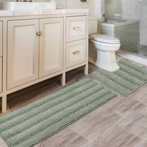lot 22472 image: H.VERSAILTEX Bathroom Rugs Bath Rug Set 2 Piece Bathroom Contour Rug Toilet Mat Sets Non Slip Contour Bath Rug Ultra Thick Water Absorbent Striped Bath Mats Washable(47 x 17 Plus 20 x 20 U, Pink)