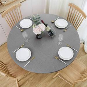 lot 22475 image: NLMUVW Round Fitted Vinyl Tablecloth with Elastic Edge 100% Waterproof Oil Proof PVC Table Cloth Wipe Clean Table Cover for Indoor and Outdoor, Grey, 40- 44