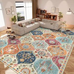 lot 22500 image: IKALIFE Vintage Washable Rug 5x7 - Machine Washable Floral Area Rugs with Non Slip Backing for Living Room Bedroom Dining Room Stain Resistant, Home Office Decor, Soft Low-Pile Carpet, Orange
