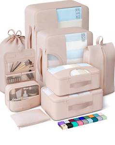 lot 22501 image: Veken 8 Set Packing Cubes for Travel, Gifts for Women Mom, Suitcase Organizer Bags for Luggage with Hanging Toiletry Bag and Shoe Bag, Vacation Essentials Travel Accessories for Cruise Ship