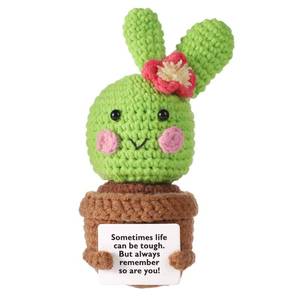 lot 22507 image: Lasuroa Positive Cactus, 5.3 Inch Green Crochet Plants Knitted Doll Toy Funny Life Potato Holding Encouragement Card Small Cactus Decorations for Mexican Fiesta Party Birthday Gift