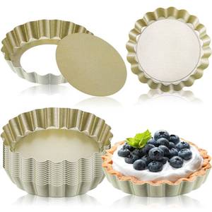lot 22518 image: Tessco 16 Pieces Mini Tart Pans with Removable Bottom Nonstick Quiche Mini Pie Tart Pans Bakeware Mold Fluted Side for Pies(Gold Round,4 Inch)