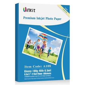 lot 22536 image: Uinkit 100 Sheets Inkjet Photo Paper Glossy 8.5x11 48lb 180Gsm Professional Photographic Paper Letter Size 8.5Mil Instant Dry Suitable for All Ink Printers