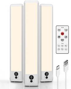 lot 22541 image: EZVALO Under Cabinet Lights, LED Closet Lights Wireless USB Charging, Motion Sensor Lighting Indoor 3500K Dimmable with Remote Control (Warm) 3 Pack