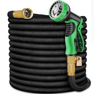 lot 22543 image: 75 ft Expandable Garden Hose with 10 Function Nozzle Sprayer, Lightweight Flexible Water Hose with Durable Collapsible Latex Core & Solid Brass Fittings, 75ft Retractable Stretch Hose, Black