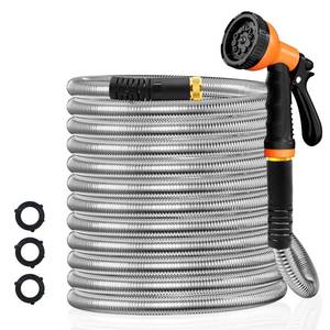 lot 22545 image: Besiter Garden Hose 100FT Stainless Steel Water Hose with 10 Functions Adjustable Spray Nozzle, Heavy-Duty Metal Garden Hose Flexible Durable No-Tangle & Kink Leak Dog Proof Hose for Yard Lawn(Orange)