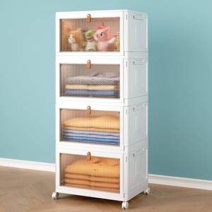 lot 22548 image: Wise Oannes 4 Tier Storage Bins with Lids, 23QT Stackable Closet Organizers and Storage with Wheels, Collapsible Storage Boxes, Foldable Plastic Storage Containers for Home,Office, Dorm Room