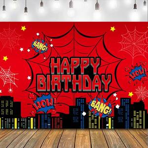 lot 22561 image: Red Spider Web Backdrop Party Decoration Supplies, 5  3ft Super Heros Photo Decor Banner for Boys Baby Shower Birthday Party Photography Background (Red Spider)