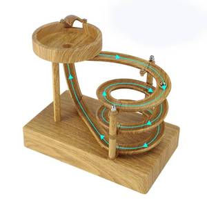 lot 22565 image: Kinetic Art Perpetual Motion Machine Desk Toy, Non-Stop Rolling Ball Funny Toys Stress Relief Cycle Device, Educational Science Newtons Physics Gadget Desktop Decor for Home and Office - Wood Grain
