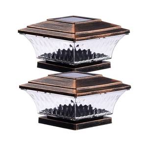 lot 22573 image: HUYIENO Solar Post Cap Lights Outdoor LED Lighting Deck Fence Cap Light Two Light Modes Warm WhiteBright White Suitable for 4x4 Wooden Posts Brushed Copper 2PK