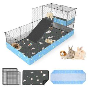 lot 22575 image: MODESLAB Guinea Pig Cages with Tarp and Bedding Pee Pad Liner, 2-Story Large Guinea Pig Playpen C&C Loft Cage for 2 Rabbit Bunny Chinchilla Small Animal Habitat for Indoor - Retail $90.67