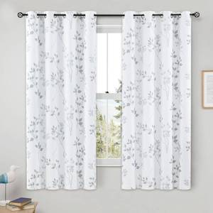 lot 22579 image: Beauoop Floral 100% Blackout Curtains 63 Inch Length 2 Panels for Bedroom Living Room Grey White Flower Patterned Room Darkening Thermal Insulated Soundproof Grommet Window Treatments Drapes, 52X63