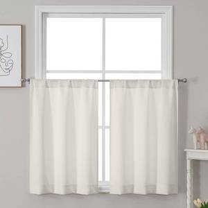 lot 22583 image: Chyhomenyc Jack Ivory Curtains 24 Inch Length 2 Panels, Faux Denim Fabric Kitchen Cafe Curtains for Bathroom Basement, Small Farmhouse Window Treatments Rod Pocket, Each 30 W x 24 L,2PCS