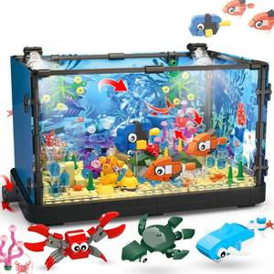 lot 22592 image: Fish Tank Building Block, Lighting Aquarium Building Sets for Adults and Kids Including Ocean Jellyfish, Dolphin, Turtle, Crab, Animal Building Toys for Boys Age 8-12, 725pcs