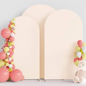 lot 22599 image: Wokceer Wedding Arch Cover (7.2FT, 6.6FT, 6FT) Set of 3 Spandex Fitted Wedding Arch Stand Covers for Round Top Chiara Arch Backdrop Stands Cover for Birthday Party Ceremony Banquet Decor Beige