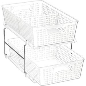 lot 22603 image: Simple Houseware 2 Tier Bathroom Organizer Tray Pull-Out Sliding DrawerUnder-Sink Storage, Clear