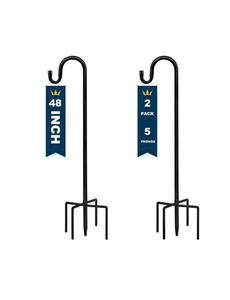 lot 22606 image: TIEBOLA Shepherd Hooks 2 Pack - 48 Inches High 12 Inch Thick Adjustable Rust Resistant Shepards Hooks with 5 Prong Base for Hanger Holder, Wedding Decor, Lanterns, Flower Basket, Bird Feeder.