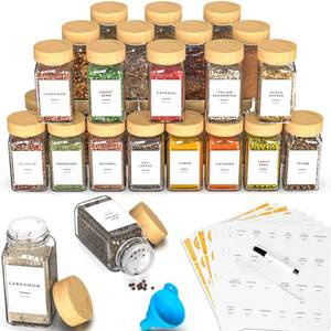 lot 22607 image: 24 Glass Spice Jars with Label, Spice Jar Set with Bamboo Lids 4oz Seasoning Containers Shakers & Spice Labels, Empty Spice Bottles, Kitchen Organization Storage for Cabinet Drawer Decor Essentials