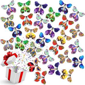 lot 22612 image: Lenwen 100 Pcs Magic Flying Butterfly Wind up Paper Butterflies That Fly Rubber Band Powered for Bookmark Card Surprise Gift Wedding Birthday Party 10 Styles, 4.41 x 4.92 Inch