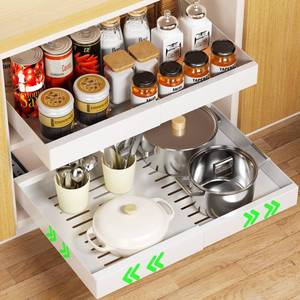 lot 22614 image: Delamu Pull Out Cabinet Organizer, Expandable (11.8-19.7) Pull Out Drawers for Cabinets, Slide Out Drawers for Kitchen Cabinets, Bathroom Cabinet Organizer, Pantry, Under Sink Storage