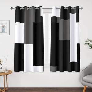 lot 22618 image: Tyrot Black Grey 100% Blackout Curtains 52 inch Length 2 Panels Set White Grey Modern Abstract Geometric Drapes for Kitchen Black Out Curtains Insulated Room Darkening Small Window Curtains, 52Wx45L