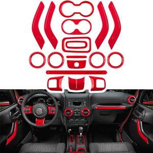 lot 22622 image: E-cowlboy 18 PCS Full Set Interior Decoration Trim Kit Steering Wheel Center Console Door Handle Air Conditioning Vent Cup Holder Gear Cover Trim for Jeep Wrangler JK JKU 2011-2018 4-Door (Red)