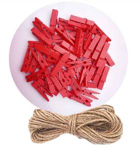 lot 22629 image: DurReus Tiny Wood Clips Travel Clothespins Miniature Clothes Pins for Wedding Arts Crafts Ornaments Packing with Twine Pack 50 Red