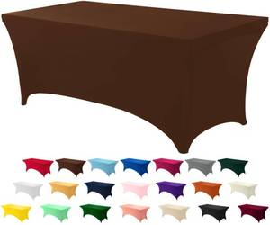 lot 22632 image: Utopia Kitchen 6FT Spandex Tablecloth 1 Pack, Light Coffee 200 GSM Stretch, Fitted, Washable and Wrinkle Resistant Table Cloth Rectangle Cover for Trade Shows, Wedding, Parties 72Lx30Wx30H Inch