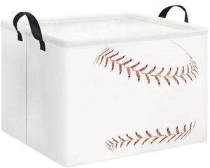lot 22640 image: HKEC Rectangle Storage Basket with Handles,Collapsible Toys Bin,Books Box,Room Decor(Baseball)