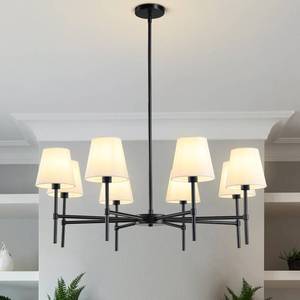 lot 23603 image: RUIYEY Dining Room Chandeliers Light - Modern Black Chandelier, 8-Light Metal Farmhouse Dining Room Light Fixture, E26 Hanging Pendent Lighting for Kitchen, Living Room, Foyer, Entrance - Retail $139.2