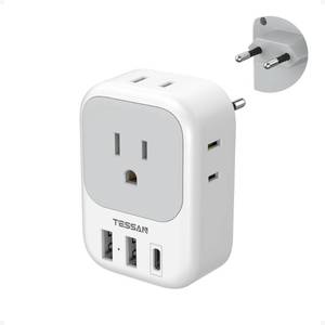 lot 24304 image: European Travel Plug Adapter USB C, TESSAN International Plug Adapter with 4 AC Outlets 3 USB Charging Ports, Type C Europe Power Adaptor for US to EU France Germany Iceland Spain Italy