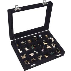 lot 24306 image: Vicoter Velvet Jewelry Box 24 Grid Jewelry Ring Display Organiser Box Tray Holder Earrings Storage Case for Girls Wife Mom Women (Black)