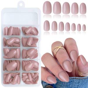 lot 24311 image: Lifextol Short Press on Nails Almond Fake Nails, 240 Round Almond Press on Nail Short Full Cover Acrylic Presson Nail Tips Nude Tan Artificial False Fingernail Nail Glue Adhesive Tabs for Women Kids