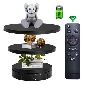 lot 24313 image: JAYEGT 3 in1 Motorized Rotating Display Stand with 5.74 7.08 8.66 inch Replacement Cover - Max 22lbs Load 360 Electronic Turntable for Photography Products (3 in1  Black With Remote controller)