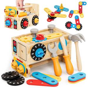 lot 24318 image: Montessori Kids Tool Set, Wooden Toddler Tool Bench Educational Toys for Ages 2-4, 2 Year Old Boy Gift for Birthday Christmas, STEM Pretend Play Tool Box, Learning Developmental Construction Toys