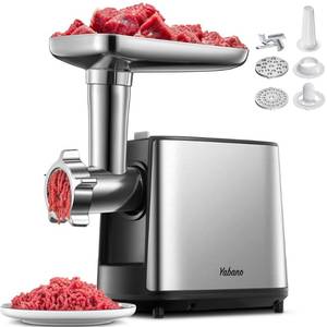 lot 24323 image: Yabano 3000W Max Heavy Duty Electric Meat Grinder with Sausage Stuffer Maker & Kubbe Kit, 2 Stainless Steel Grinding Plates for Home & Restaurant(Silve&Black)