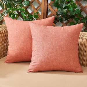 lot 24331 image: Woaboy Set of 2 Outdoor Waterproof Throw Pillow Covers Decorative Farmhouse Solid Cushion Cases for Spring Bed Sofa Couch Car Living Room Coral Red 16x16 inch