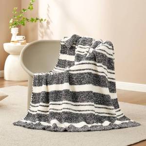 lot 24340 image: Snuggle Sac Stripe Black Throw Blanket for Couch, Reversible Super Soft Warm Blankets Cozy Knit Fuzzy Plush Lightweight Throws for Sofa, Bed, Stripe Black, 50x60 inches