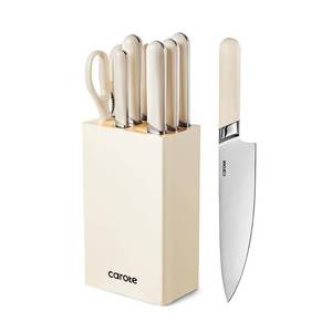 lot 24346 image: CAROTE 8PCS Kitchen Knife Bock Set, Stainless Steel Razor-Sharp Blade,Essential Knife Set with Block, Dishwasher Safe