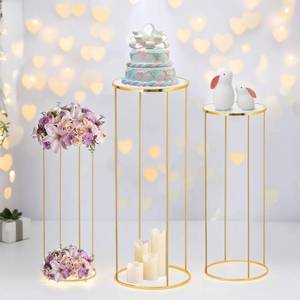 lot 24348 image: Kapaga 3pcs Gold Metal Plant Stand, Cylinder Pedestal Stands for Parties, Metal Plant Columns Pedestal Stands for Display, Round Cylinder Columns tables for Weddings Cake Stand Floor Plant Tables