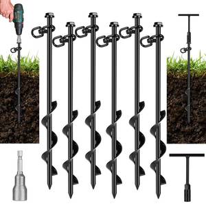 lot 24351 image: FAURIMMER 6 Pack Ground Anchor Heavy Duty Earth Anchors with T Handle Hex Wrench & Power Nut Driver, Metal Stakes Ground Anchors Screw in for Swing, Trampoline, Tents, Securing Animals