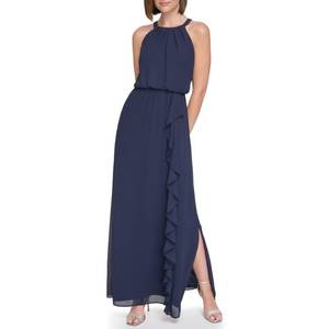 lot 24359 image: Jessica Howard Womens Halter Chiffon Maxi Gown -Special Occasion Dress, Navy, 18 Plus - Retail $107.78