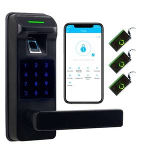 lot 24367 image: Harfo Fingerprint Door Lock, Heavy Duty Full APP Control Touchscreen Keypad Keyless Lock with Reversible Handle, Perfect for HomeOfficeBedroom Doors (Black) - Retail $129.08